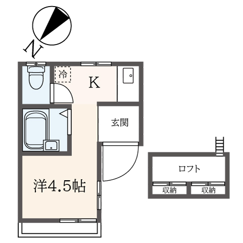 ロフト付き！バストイレ別のワンルーム【パンシオン厚NO２】